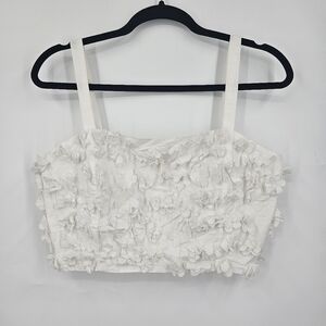 ZARA White Floral Textured Crop‎ Top Bustier XL